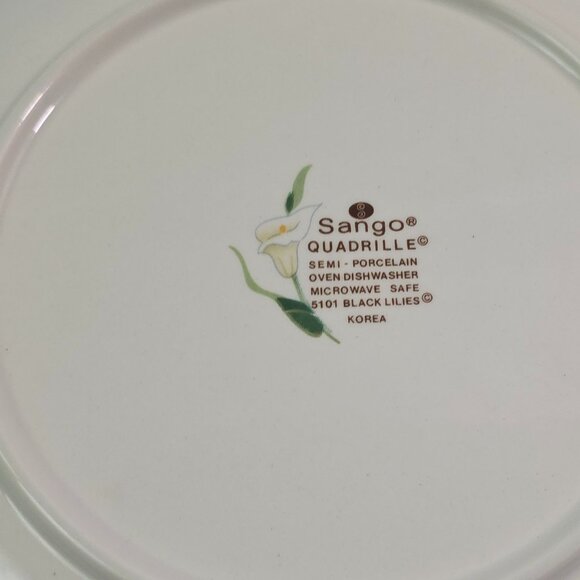 Sango Quadrille Black Lilies Semi Porcelain Salad Luncheon Plates – Set of 4 - Picture 13 of 13